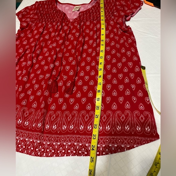 Faded Glory smocked flutter sleeve red white top L(12-14… - Picture 9 of 9